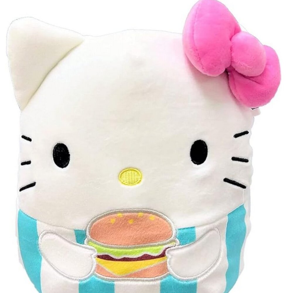 HELLO KITTY HOLDING A HAMBURGER PLUSH BY SANRIO